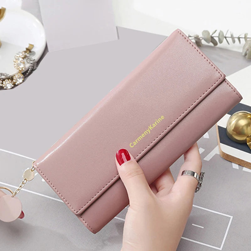 Fashion Women PU Leather Long Wallets Multi-functional Fold Purse Fresh Female Clutch Card Holder