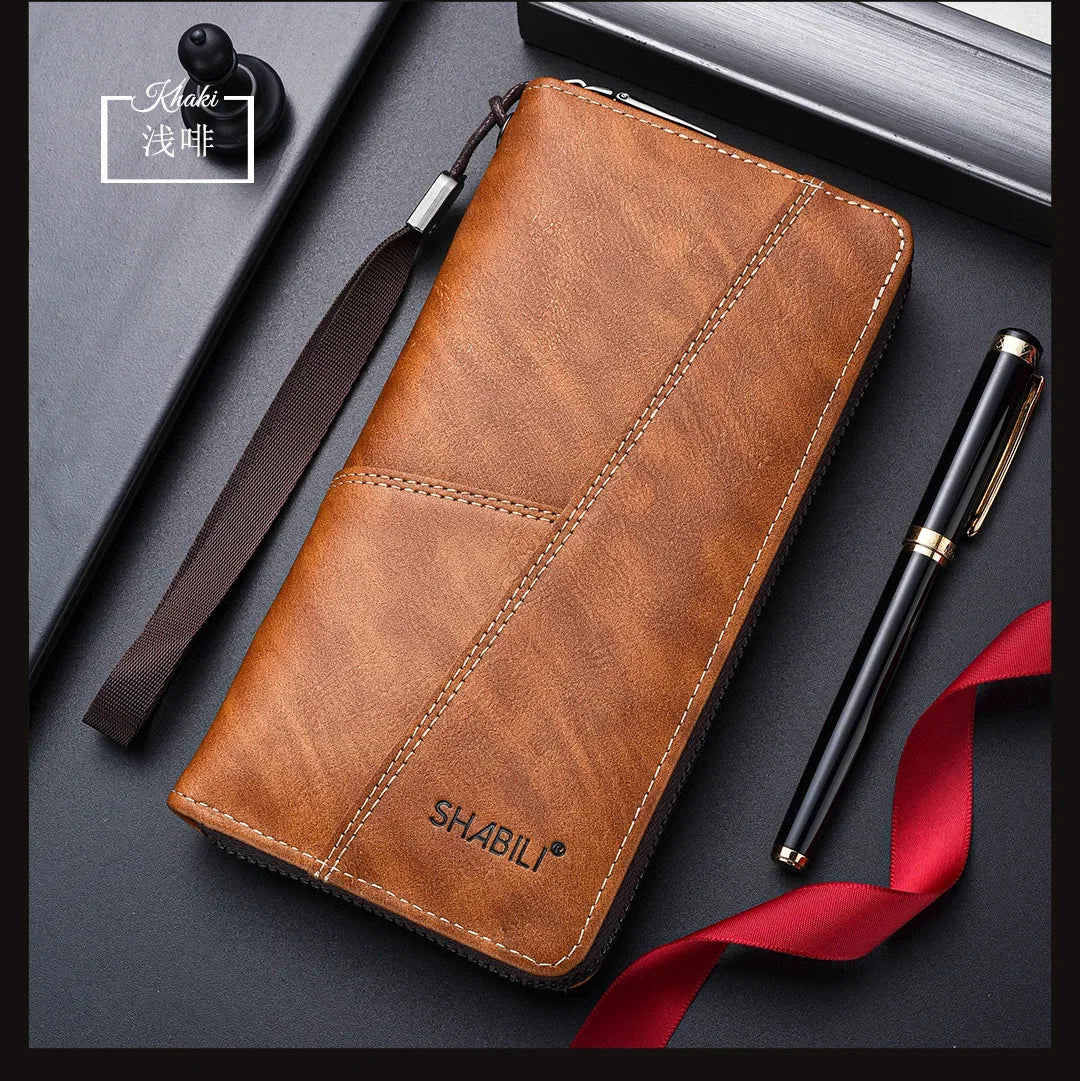 Men Leather Wallets Long Design Causal Purses Male Zipper Wallet Coin Card Holders Slim Money Bag High Capacity Credit Case