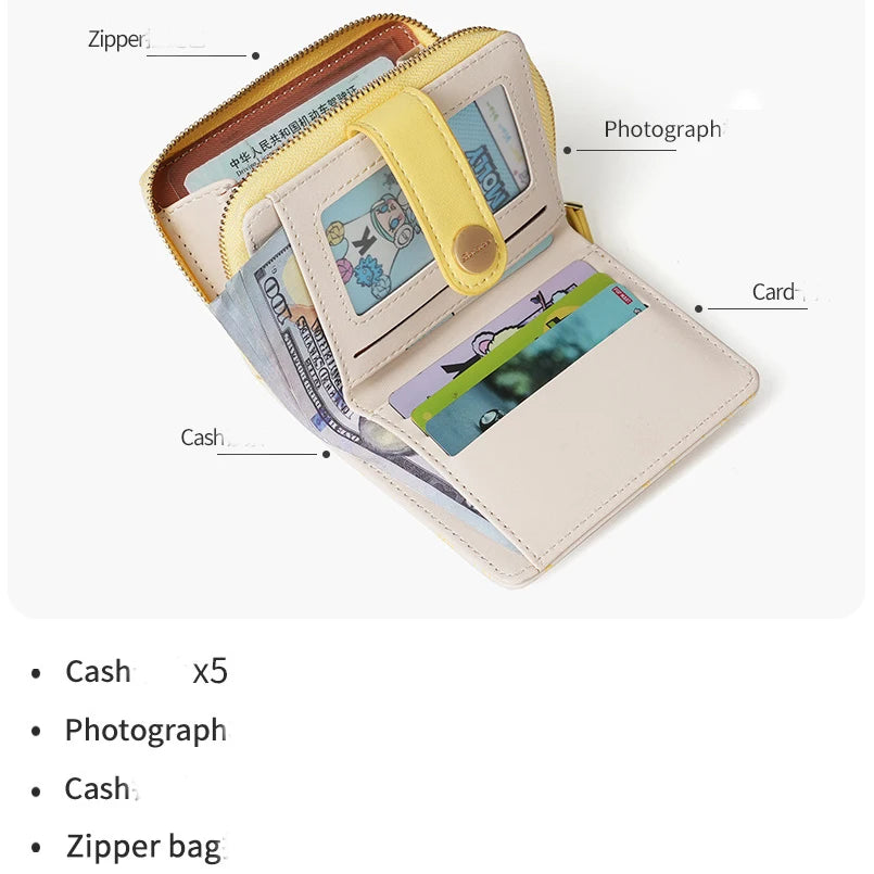 Portafoglio giapponese carino per ragazze con gatto, porta carte di credito/bancomat, porta soldi, con cerniera, per donne, porta chiavi