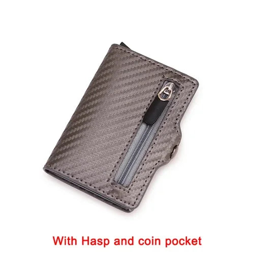 2024 New Anti Rfid Id Card Holder Case Men Leather Metal Wallet Male Coin Purse Women Mini Carbon Credit Card Holder with Zipper