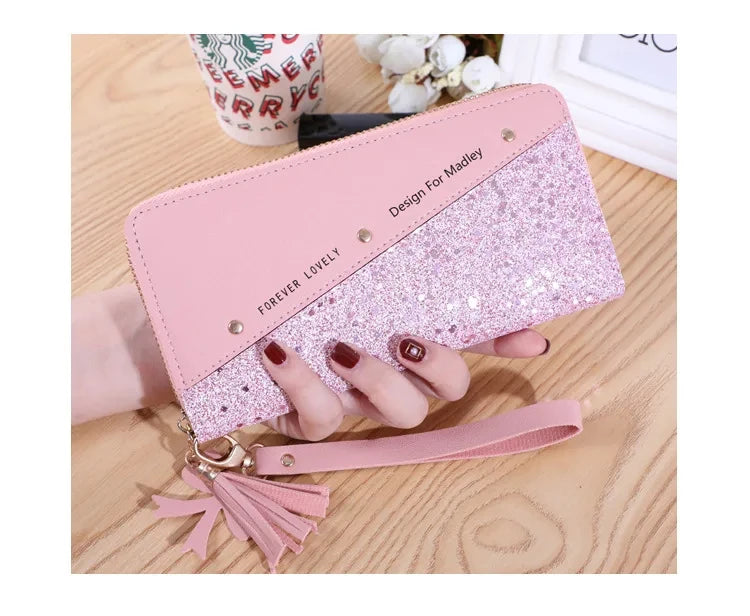 Fashion Women's Pu Leather Long Wallets Sequins Patchwork Glitter Wallet Coin Purse Female Wallets Girls Gifts Wholesale