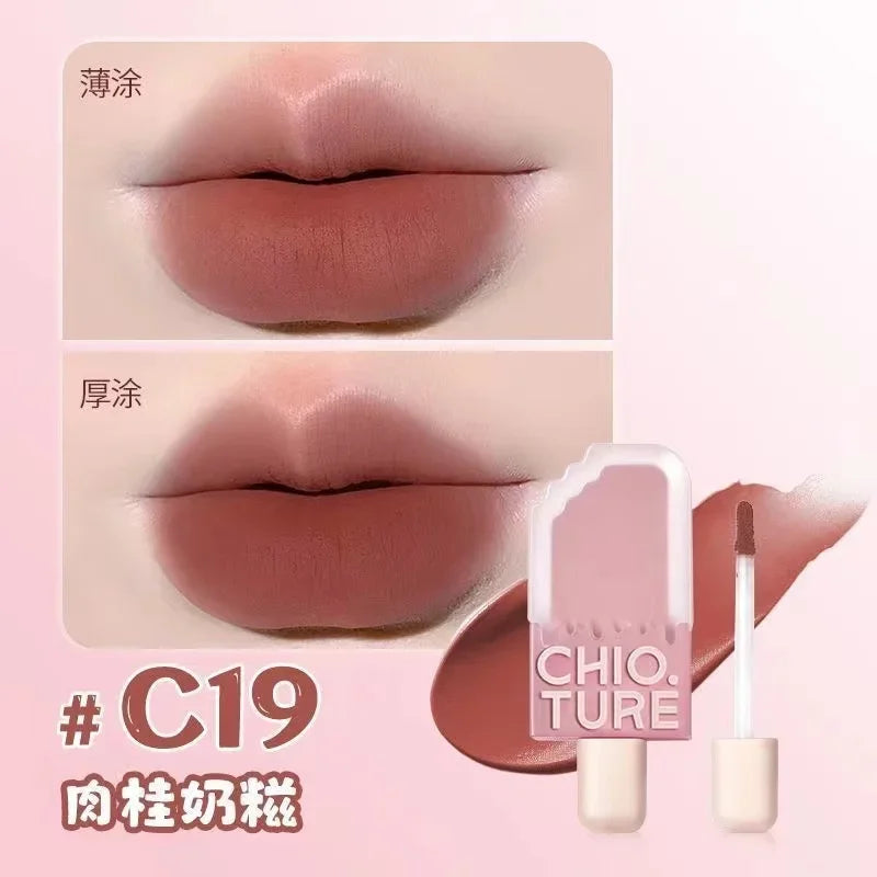 CHIOTURE Mini Ice Cream Lip Glaze Matte Lip Mud Waterproof Lip Mud Rossetto liquido No-Sticky Rare Beauty Cosmetics Trucco da donna