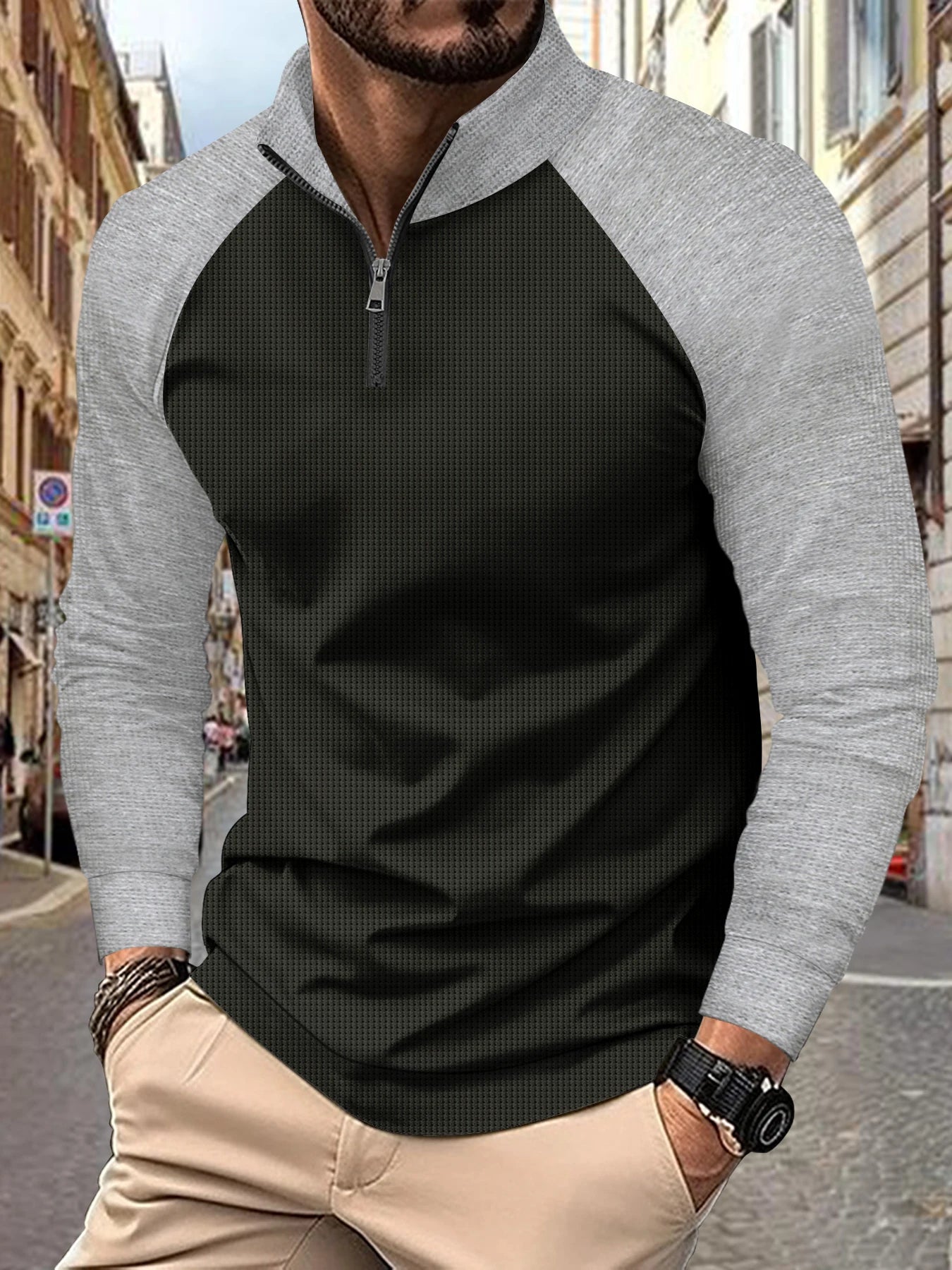 Maglietta POLO da uomo estiva a maniche lunghe, tendenza, nuovo stile, camicia Henley, cerniera, traspirante, cuciture, moda business, strada, colletto alla coreana