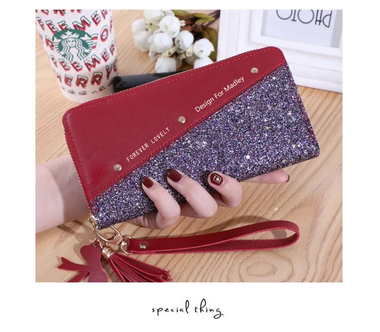 Fashion Women's Pu Leather Long Wallets Sequins Patchwork Glitter Wallet Coin Purse Female Wallets Girls Gifts Wholesale