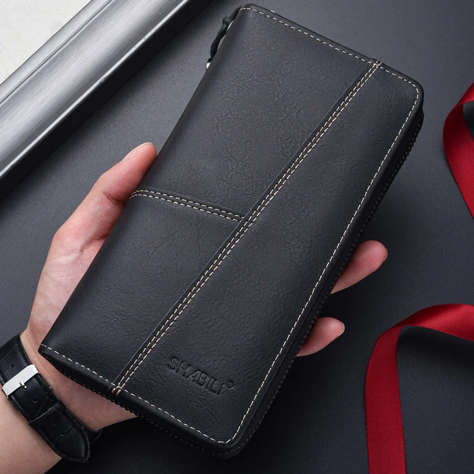 Men Leather Wallets Long Design Causal Purses Male Zipper Wallet Coin Card Holders Slim Money Bag High Capacity Credit Case