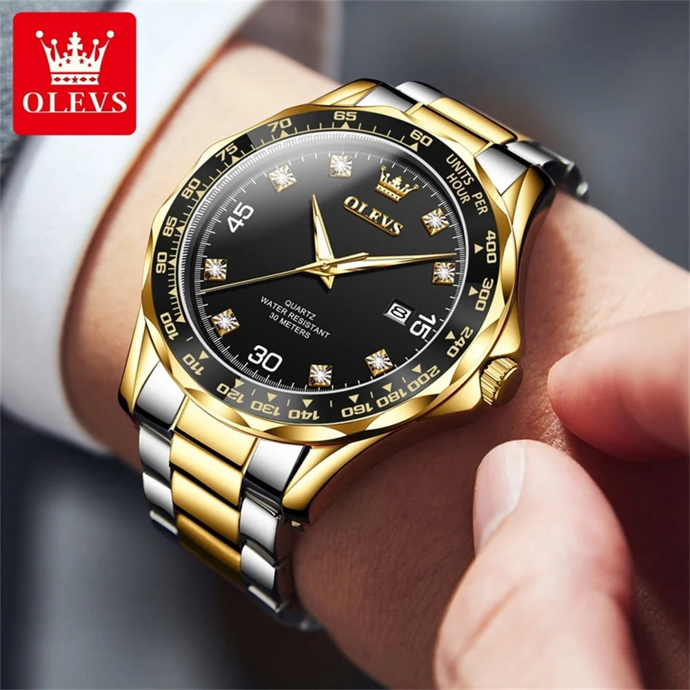 OLEVS Original Men's Watches Fashion Luxury Green Water Ghost Waterproof Stainless steel Luminous Quartz Watch for Man 2024 NEW