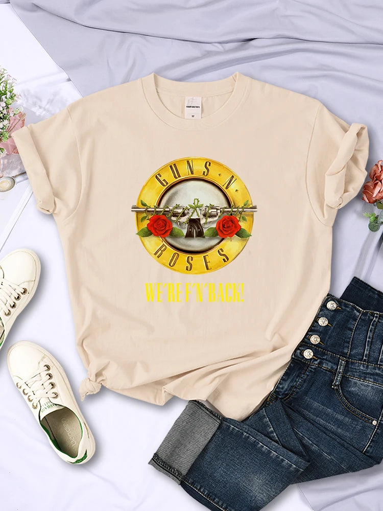 Guns N' Roses We're Back Retro Street Style Printed T-Shirts Female Fashion Loose Short Sleeve Summer Breathable Soft Tees Women