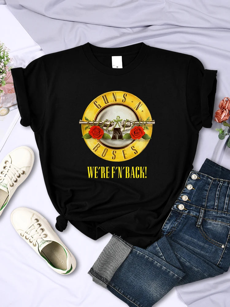 Guns N' Roses We're Back Retro Street Style Printed T-Shirts Female Fashion Loose Short Sleeve Summer Breathable Soft Tees Women