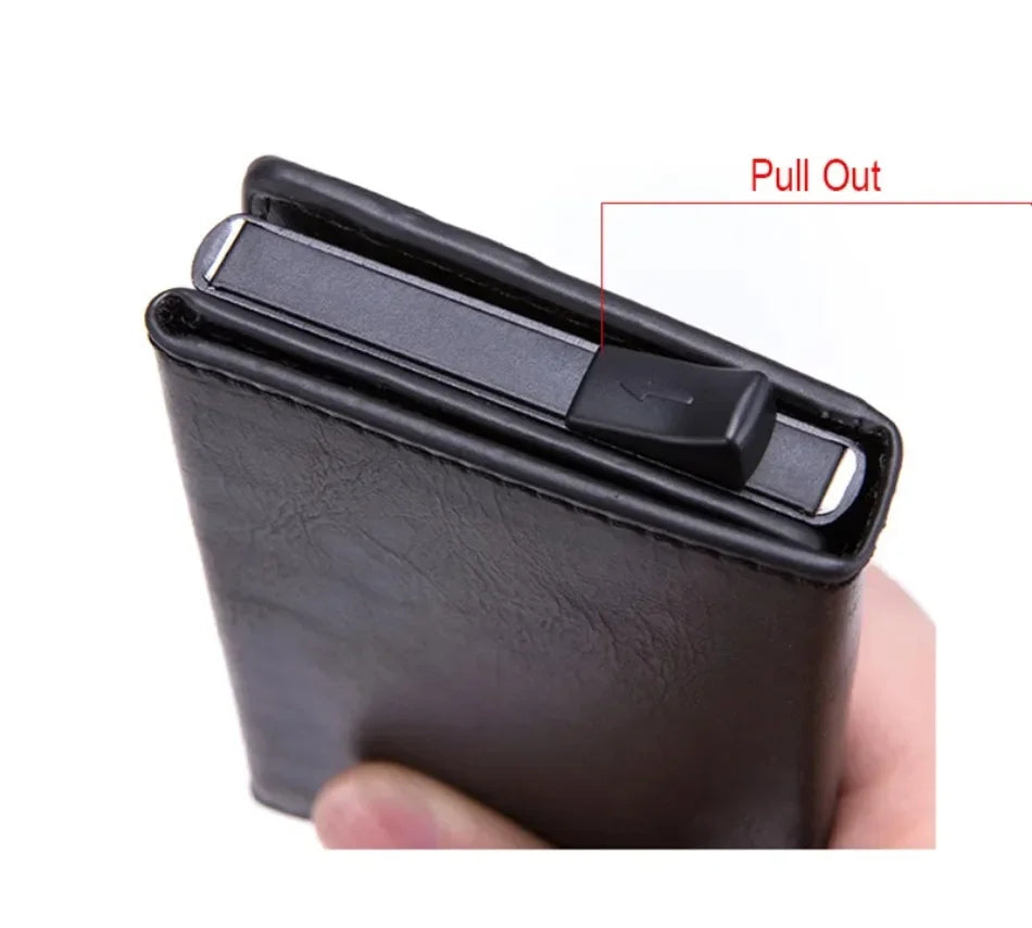 2024 New Anti Rfid Id Card Holder Case Men Leather Metal Wallet Male Coin Purse Women Mini Carbon Credit Card Holder with Zipper