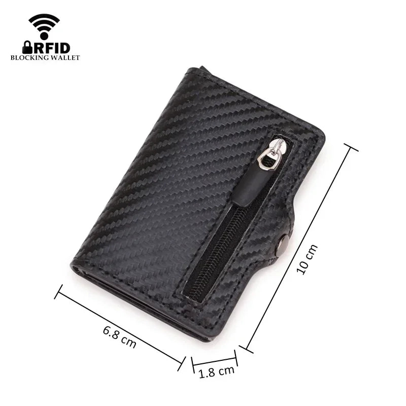 2024 New Anti Rfid Id Card Holder Case Men Leather Metal Wallet Male Coin Purse Women Mini Carbon Credit Card Holder with Zipper