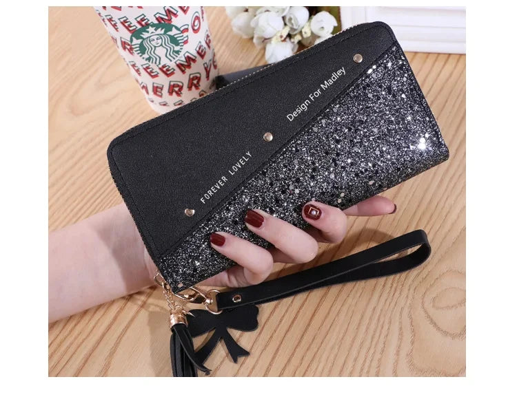 Moda Donna PU Pelle Portafogli Lunghi Paillettes Patchwork Glitter Portafoglio Portamonete Portafogli Femminili Ragazze Regali All'ingrosso