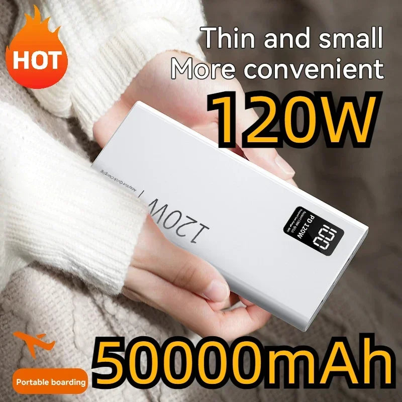 Power Bank da 50000 mAh con ricarica super veloce, 120 W, grande capacità, batteria portatile, caricabatterie da esterno per iPhone, Xiaomi, Huawei, Samsung