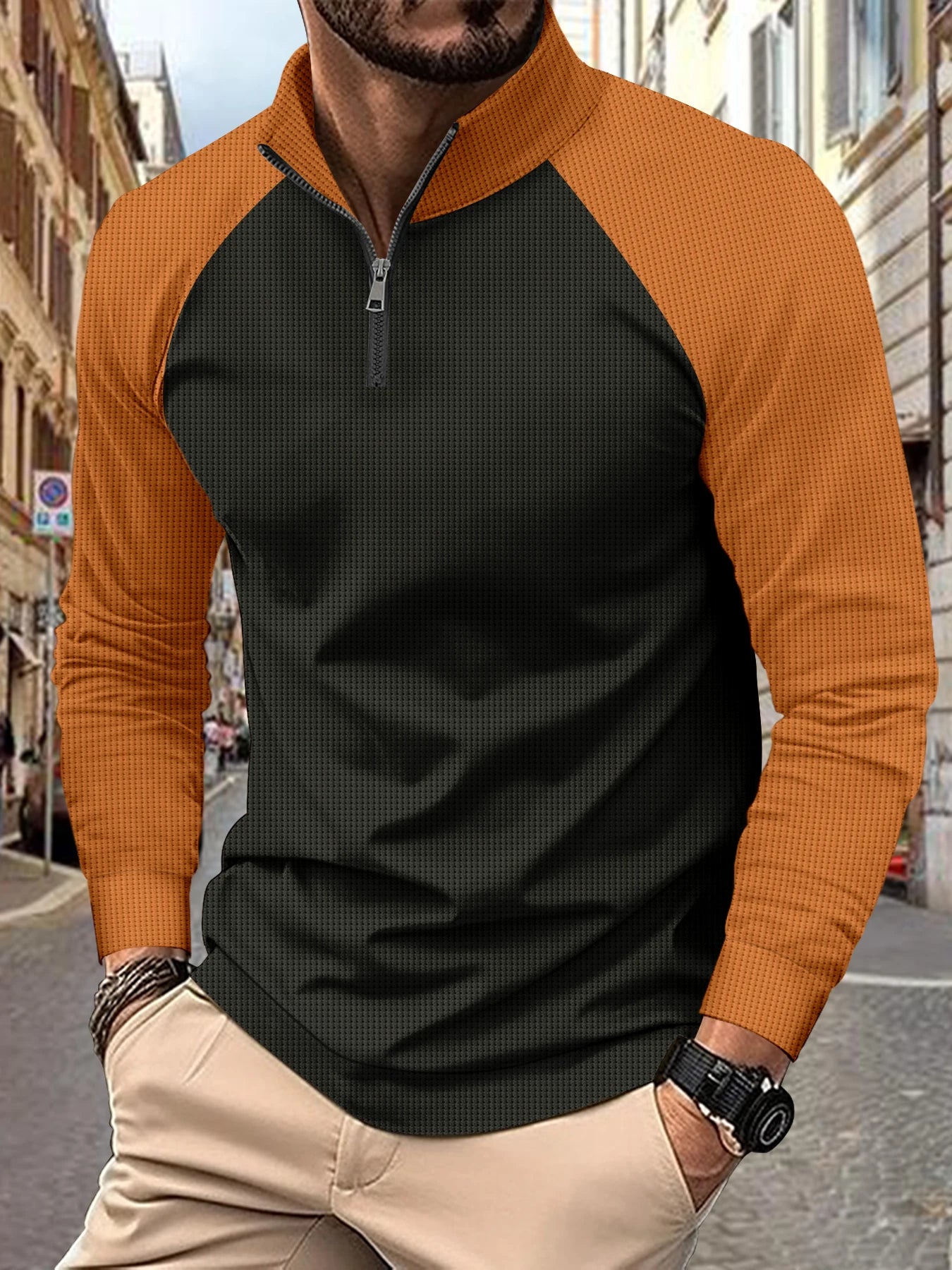 Summer Men's POLO Shirt Long Sleeve Trend New Style Henley Shirt Zipper Breathable splicing Business Fashion Street Stand Collar