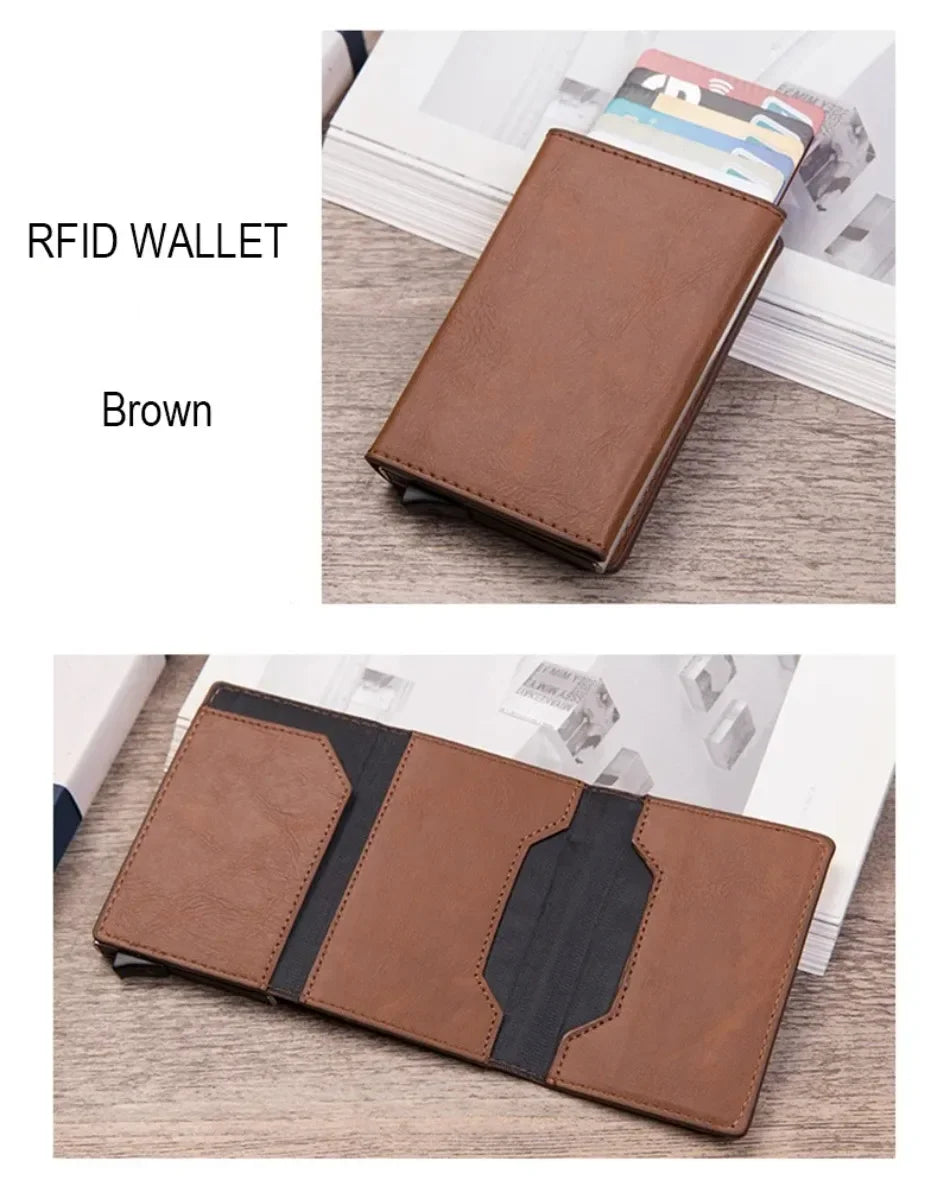 2024 New Anti Rfid Id Card Holder Case Men Leather Metal Wallet Male Coin Purse Women Mini Carbon Credit Card Holder with Zipper