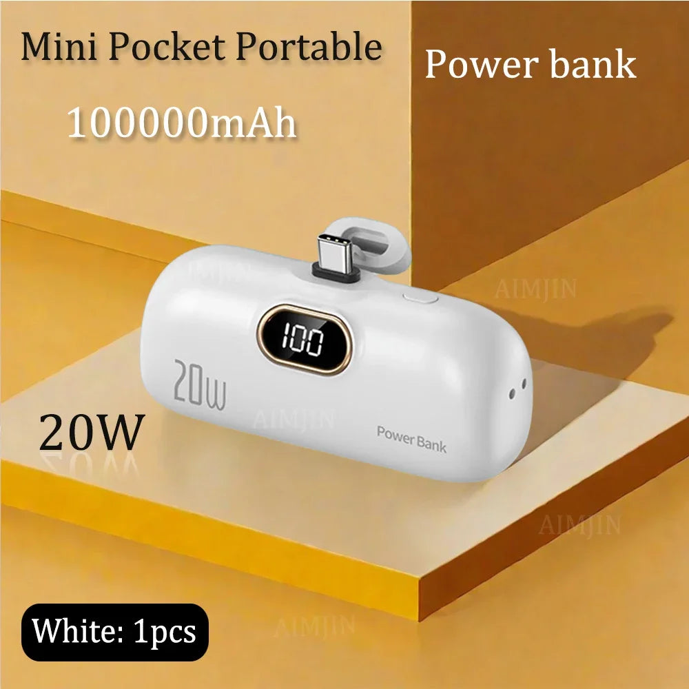 20W Nuovo Power Bank a Capsula Mini Tascabile Portatile 100000mAh Alimentazione Mobile a Ricarica Rapida