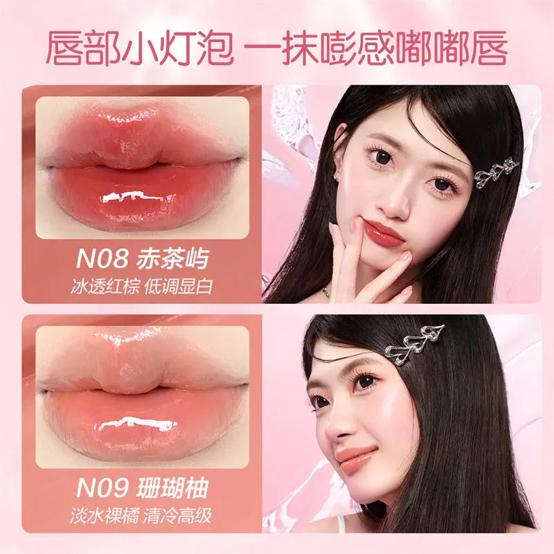 Pink Bear Small Bulb Mirror Lip Glaze Long-lasting Non-stick Cup Film-forming Liquid Lipstick Beauty Lip Gloss Makeup Maquillaje