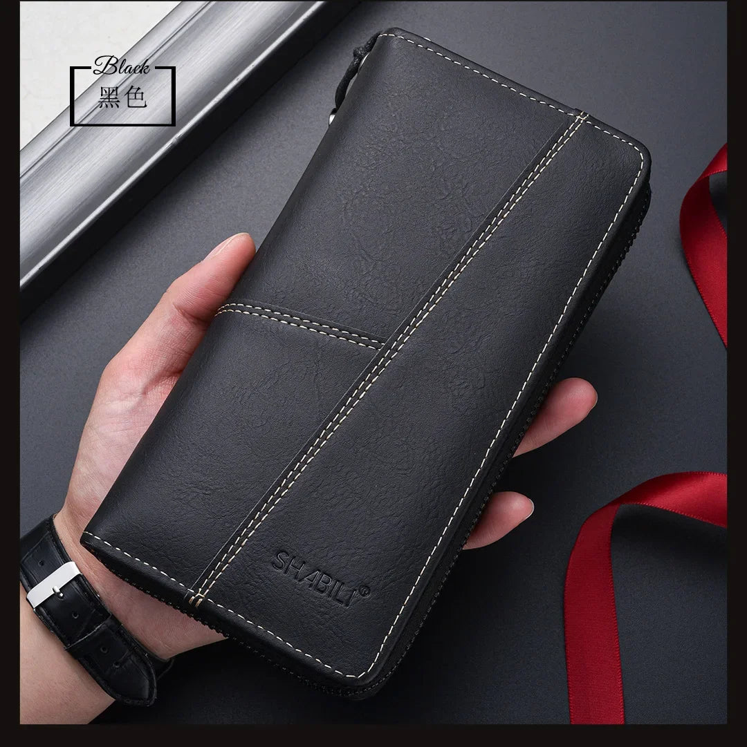 Men Leather Wallets Long Design Causal Purses Male Zipper Wallet Coin Card Holders Slim Money Bag High Capacity Credit Case