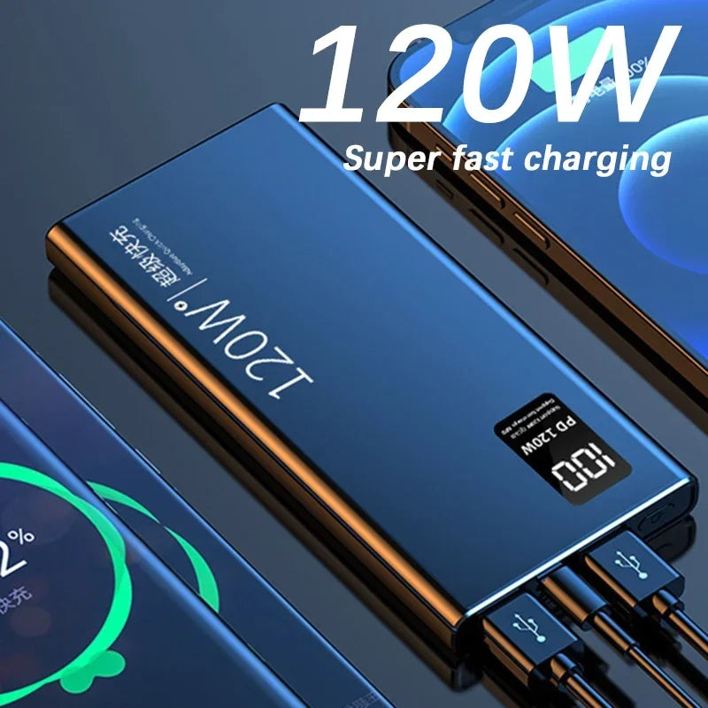 Power Bank da 50000 mAh con ricarica super veloce, 120 W, grande capacità, batteria portatile, caricabatterie da esterno per iPhone, Xiaomi, Huawei, Samsung