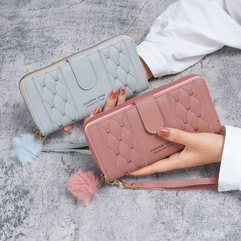 Portafogli da donna lunghi da donna 2024 nuovi semplici alla moda con cerniera singola grande capacità pochette portafoglio borsa per cellulare marea