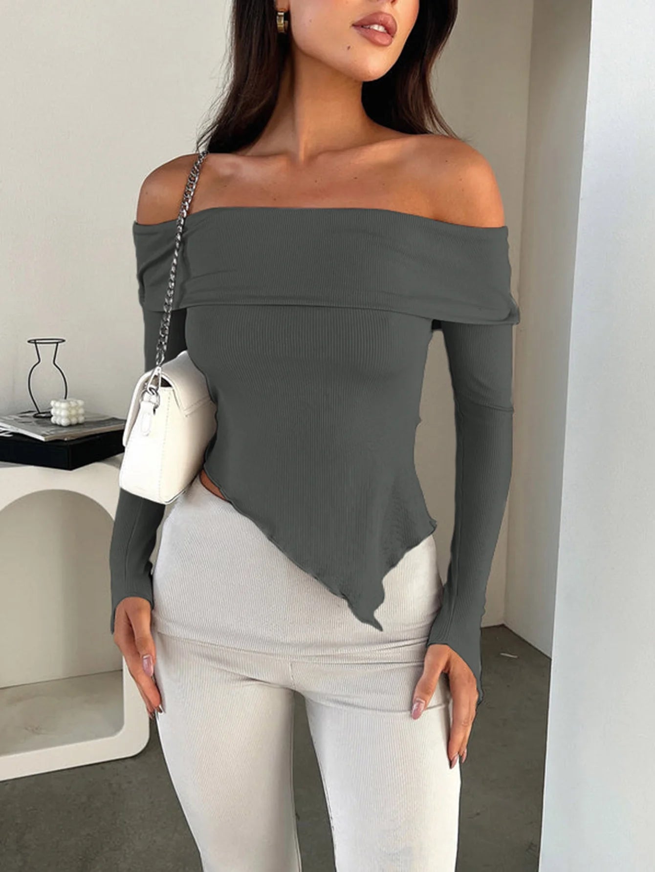 Sexy Strapless One Line Neck  Backless Long sleeved Short Top 2024 Spring Summer New Women's Slim Fit Top Party Nightclub