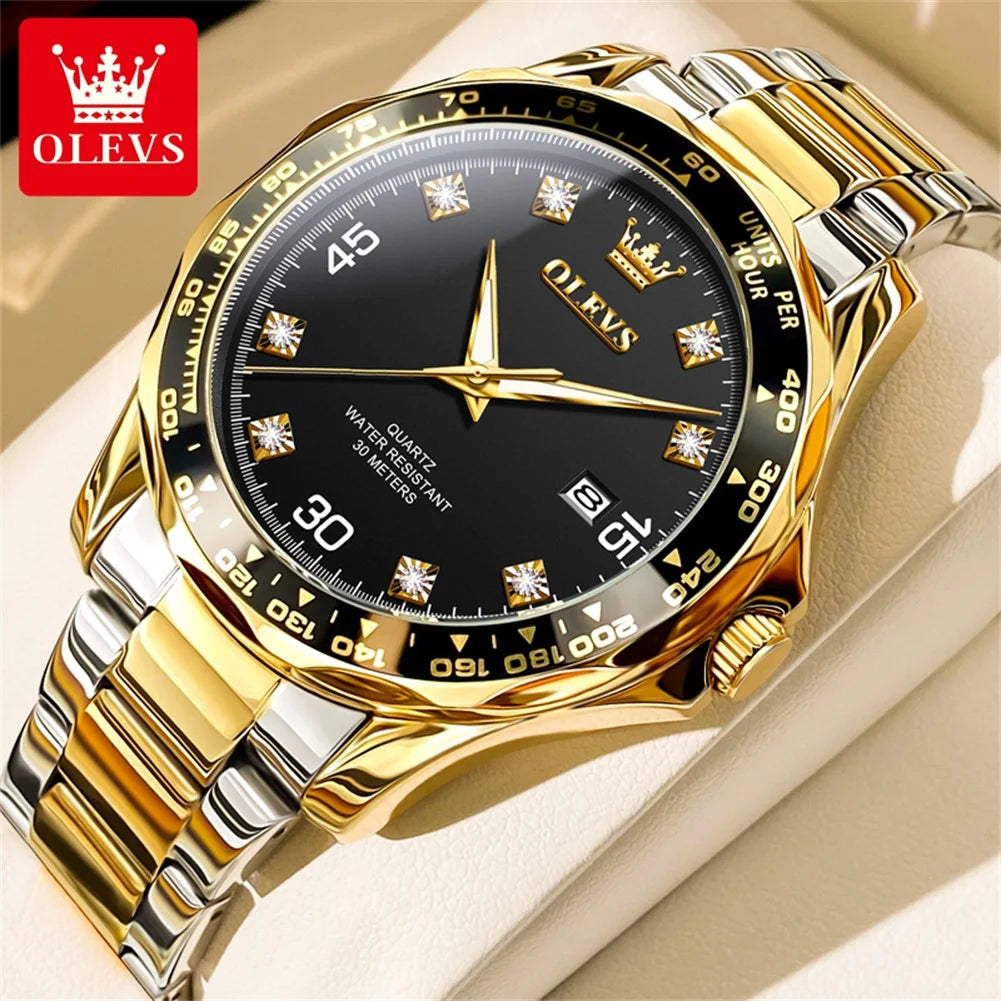 OLEVS Original Men's Watches Fashion Luxury Green Water Ghost Waterproof Stainless steel Luminous Quartz Watch for Man 2024 NEW