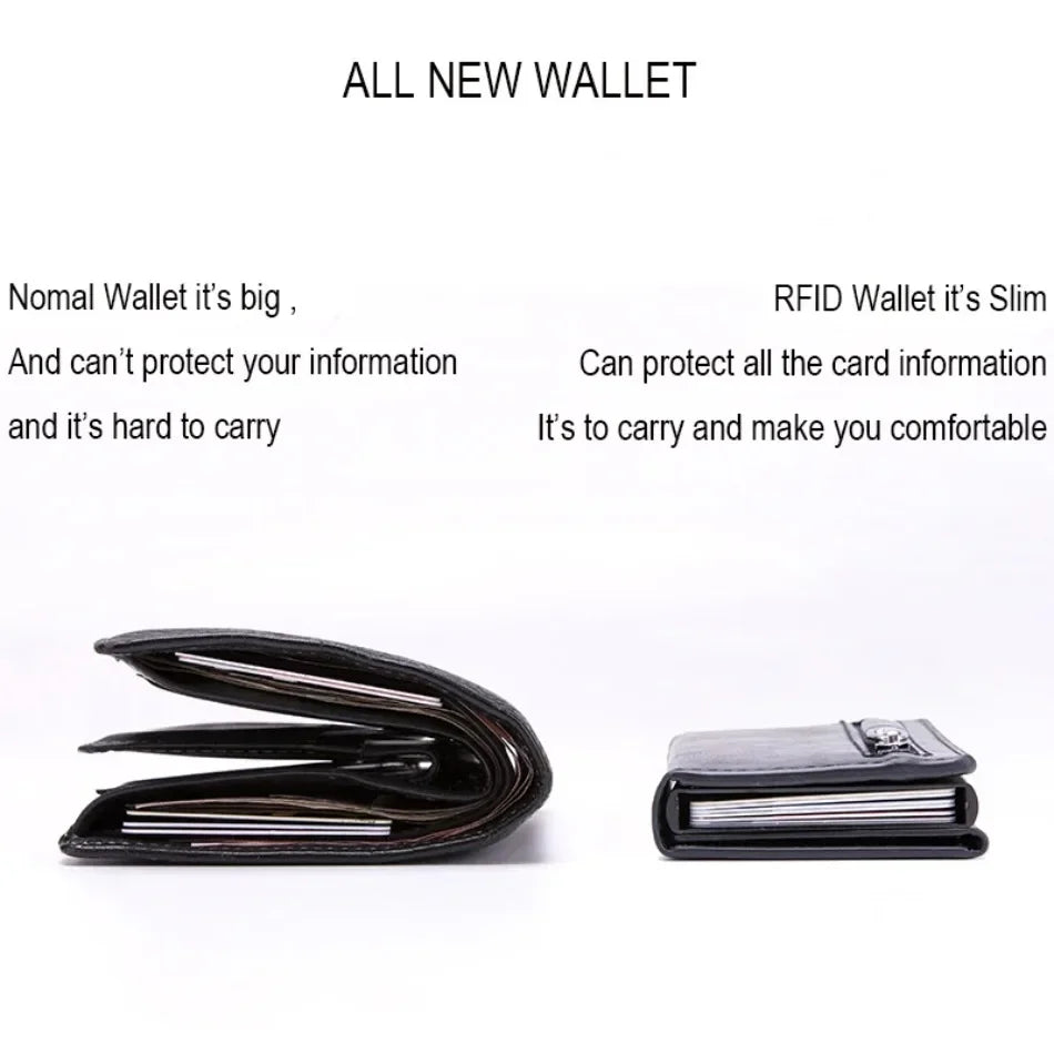 2024 New Anti Rfid Id Card Holder Case Men Leather Metal Wallet Male Coin Purse Women Mini Carbon Credit Card Holder with Zipper