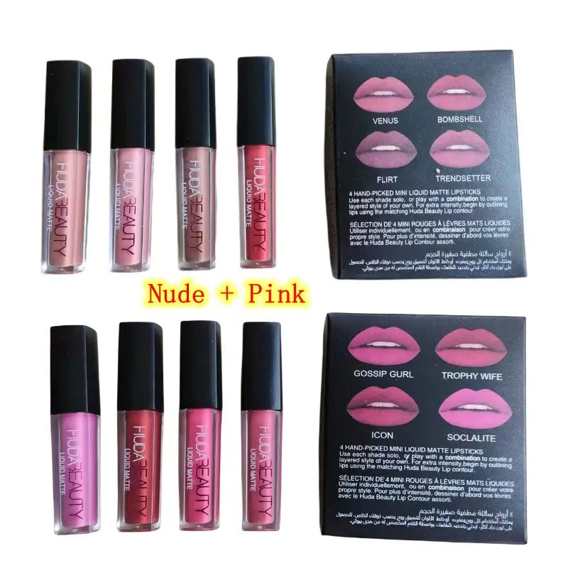 4pcs Nude Lipstick Set Matte Lip Gloss Waterproof Lip Glaze Tint Non-stick Non-Fading Lips HB Lip Makeup Cosmetic Lip Care