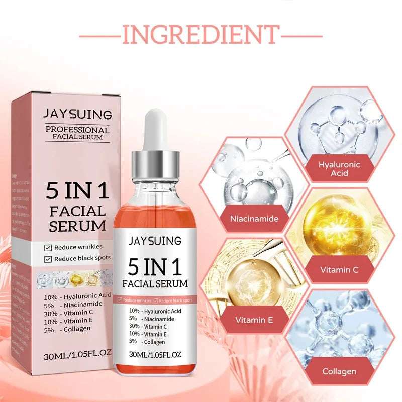 Essenza per la rimozione delle rughe con acido ialuronico, essenza schiarente e illuminante con niacinamide, essenza per la cura del viso 5 in 1, idratante e anti-imperfezioni