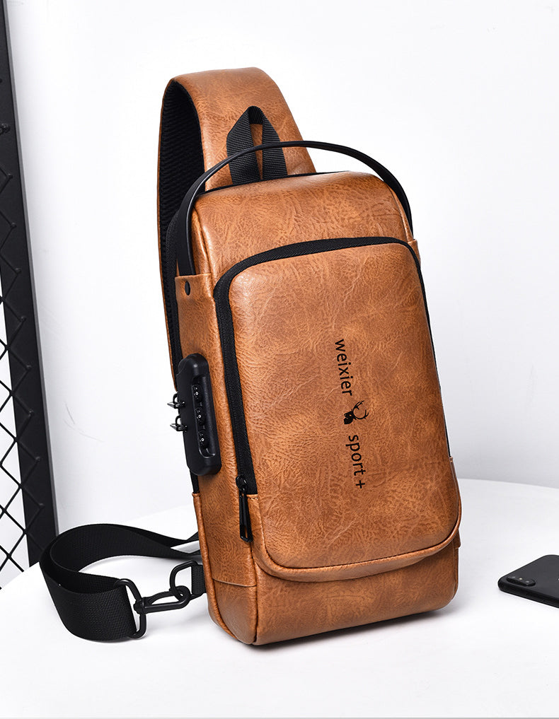 Nuova borsa da petto casual Borsa a tracolla da viaggio Uomo Multifunzione antifurto Borsa a tracolla con ricarica USB Confezione in pelle PU di qualità Uomo