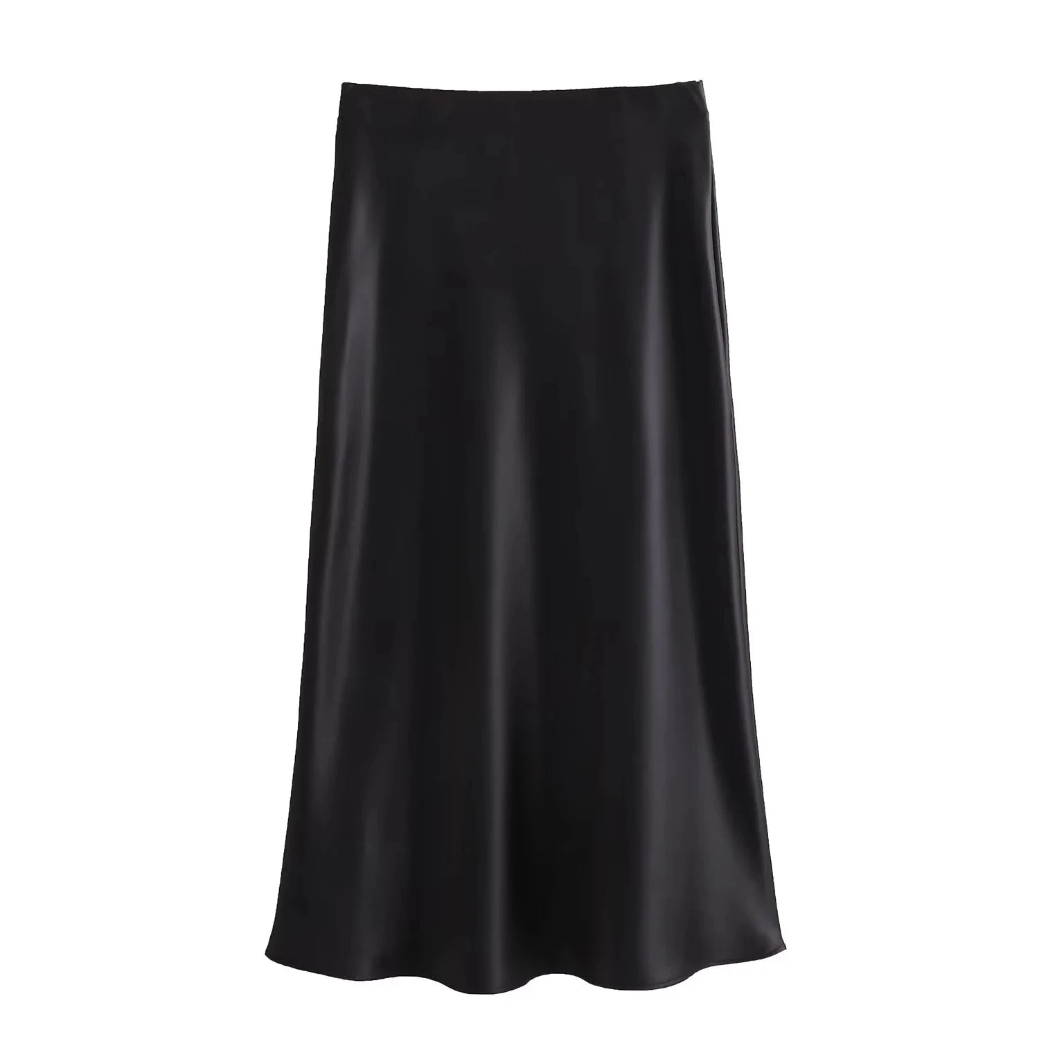 TRAFZA Women Elegant Solid Satin Long Skirt Chic Y2K High Waist Slim Skirts Female Fashion Silk Texture Ladies Tight Midi Skirt