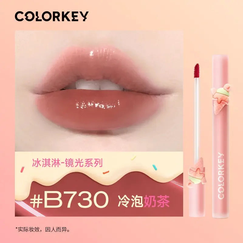 Colorkey Ice Cream Mirror Lip Glaze Rossetto liquido opaco antiaderente a lunga durata, lucidalabbra naturale, trucco per labbra, trucco