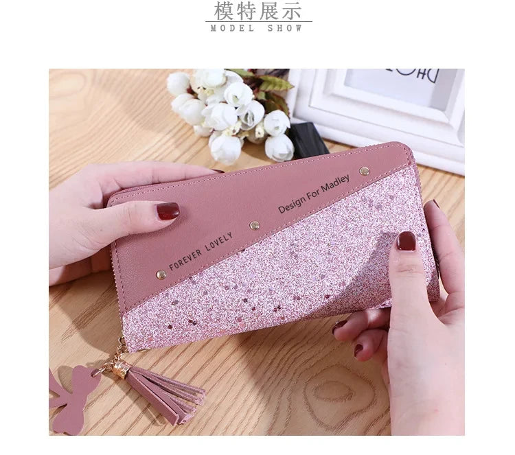 Fashion Women's Pu Leather Long Wallets Sequins Patchwork Glitter Wallet Coin Purse Female Wallets Girls Gifts Wholesale