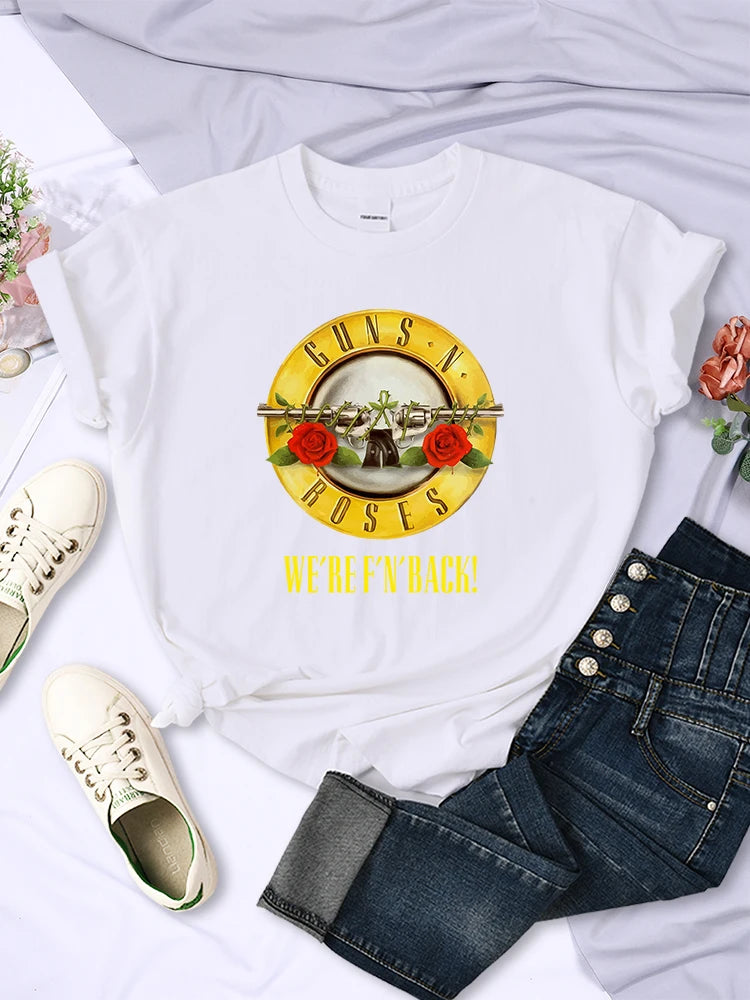 Guns N' Roses We're Back Retro Street Style Printed T-Shirts Female Fashion Loose Short Sleeve Summer Breathable Soft Tees Women