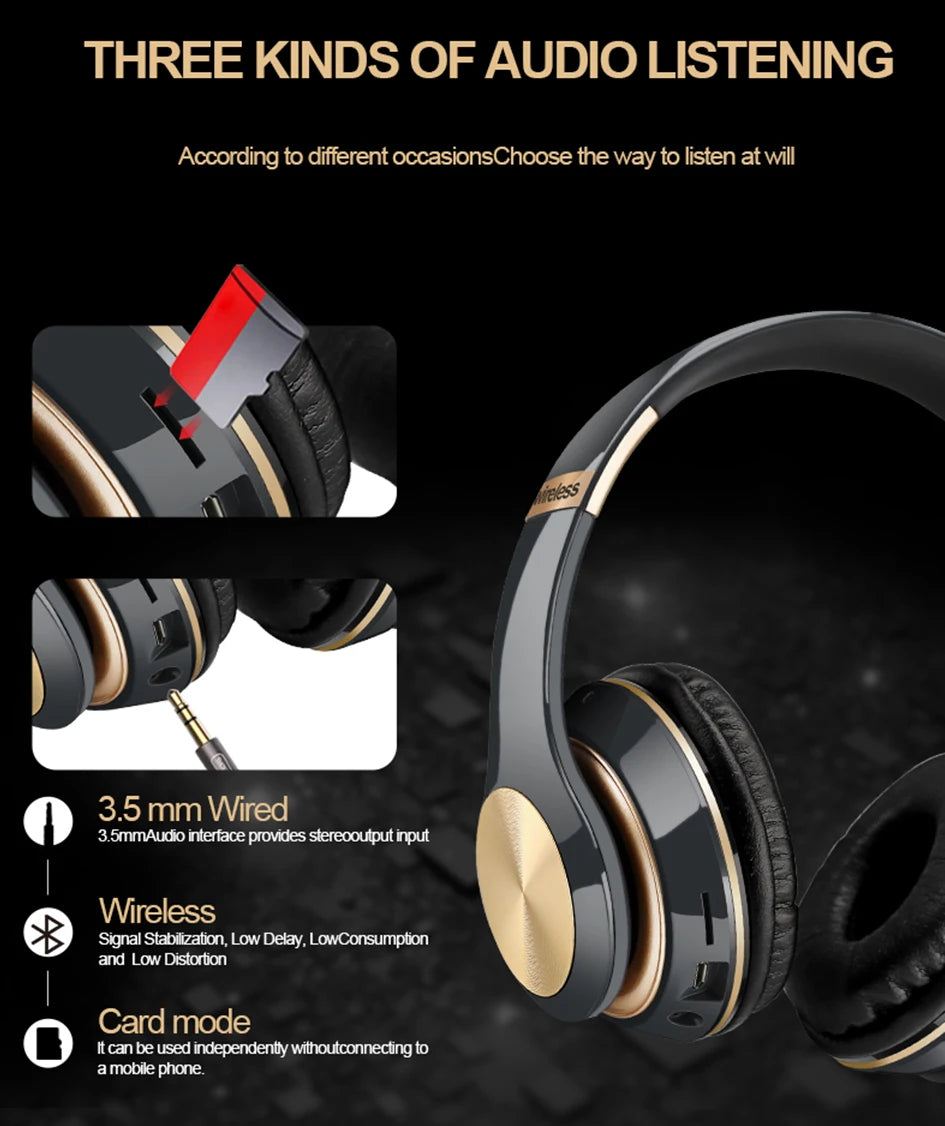 Foldable Sport Earphone HiFi Headset Wireless Headphones Bluetooth Music Headset Over Ear Bass Earphone With Mic Support TF Card