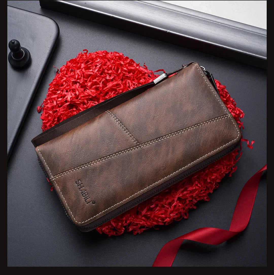 Men Leather Wallets Long Design Causal Purses Male Zipper Wallet Coin Card Holders Slim Money Bag High Capacity Credit Case