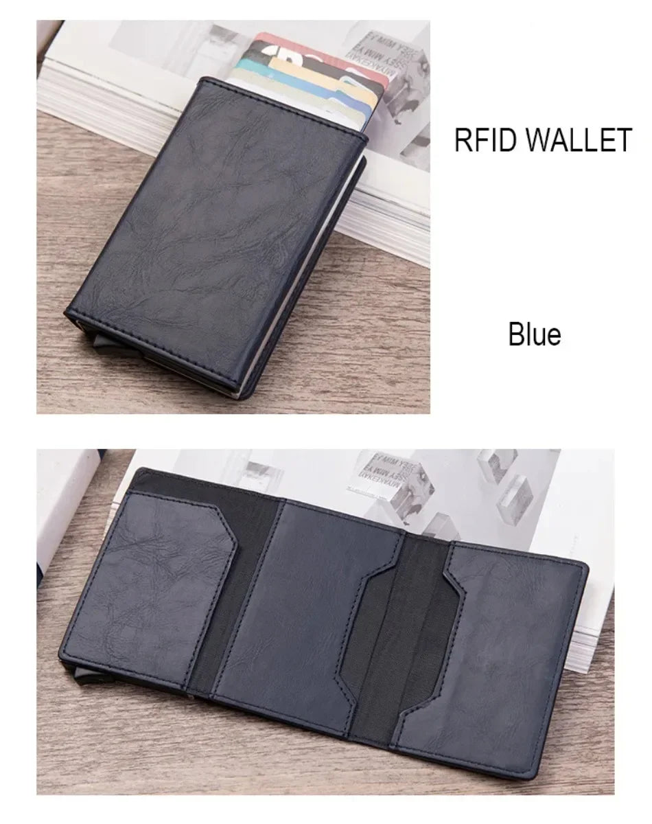 2024 New Anti Rfid Id Card Holder Case Men Leather Metal Wallet Male Coin Purse Women Mini Carbon Credit Card Holder with Zipper