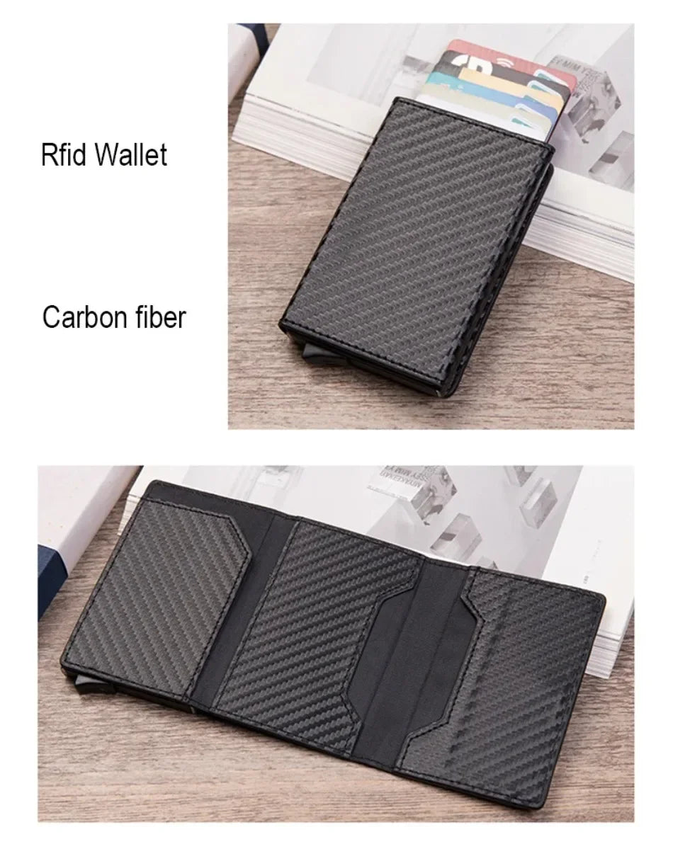 2024 New Anti Rfid Id Card Holder Case Men Leather Metal Wallet Male Coin Purse Women Mini Carbon Credit Card Holder with Zipper