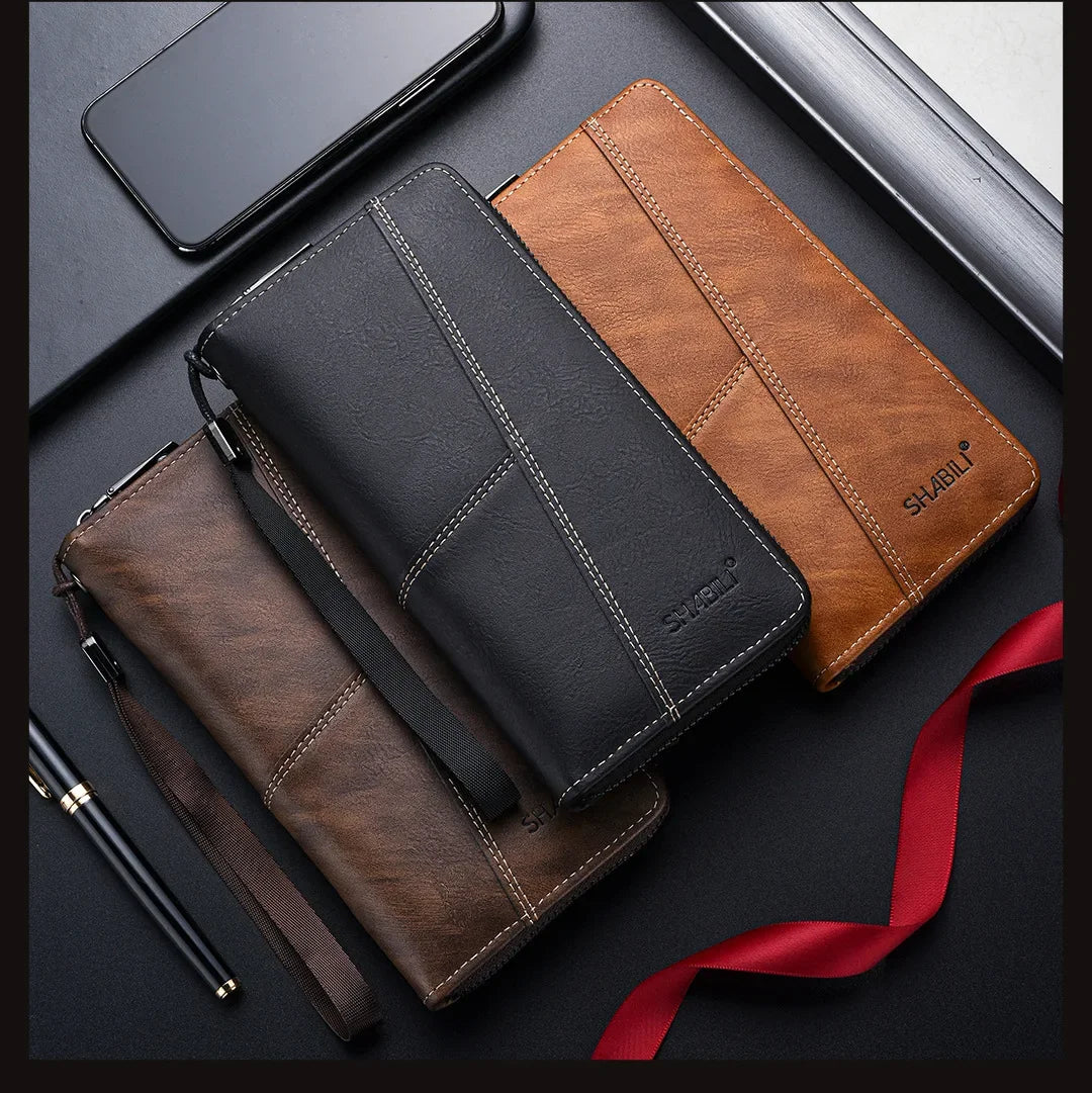 Men Leather Wallets Long Design Causal Purses Male Zipper Wallet Coin Card Holders Slim Money Bag High Capacity Credit Case