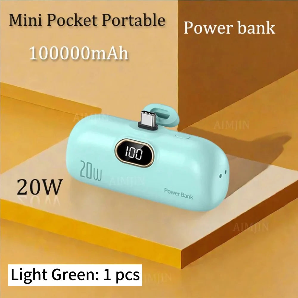 20W New Capsule Power Bank Mini Pocket Portable  100000mAh Fast Charging Mobile Power Supply