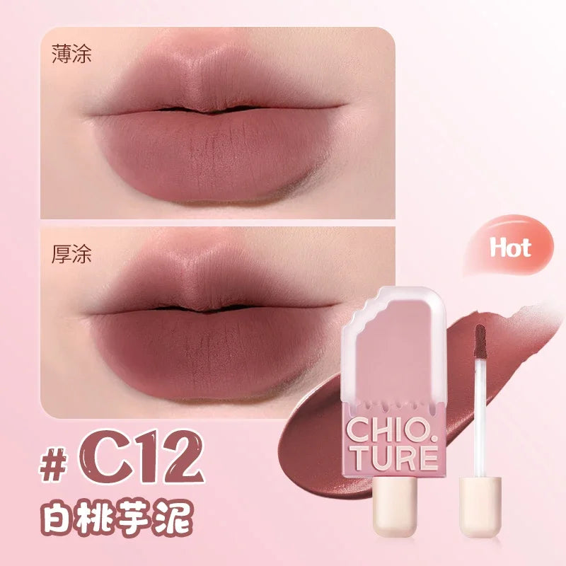 CHIOTURE Mini Ice Cream Lip Glaze Matte Lip Mud Waterproof Lip Mud Rossetto liquido No-Sticky Rare Beauty Cosmetics Trucco da donna