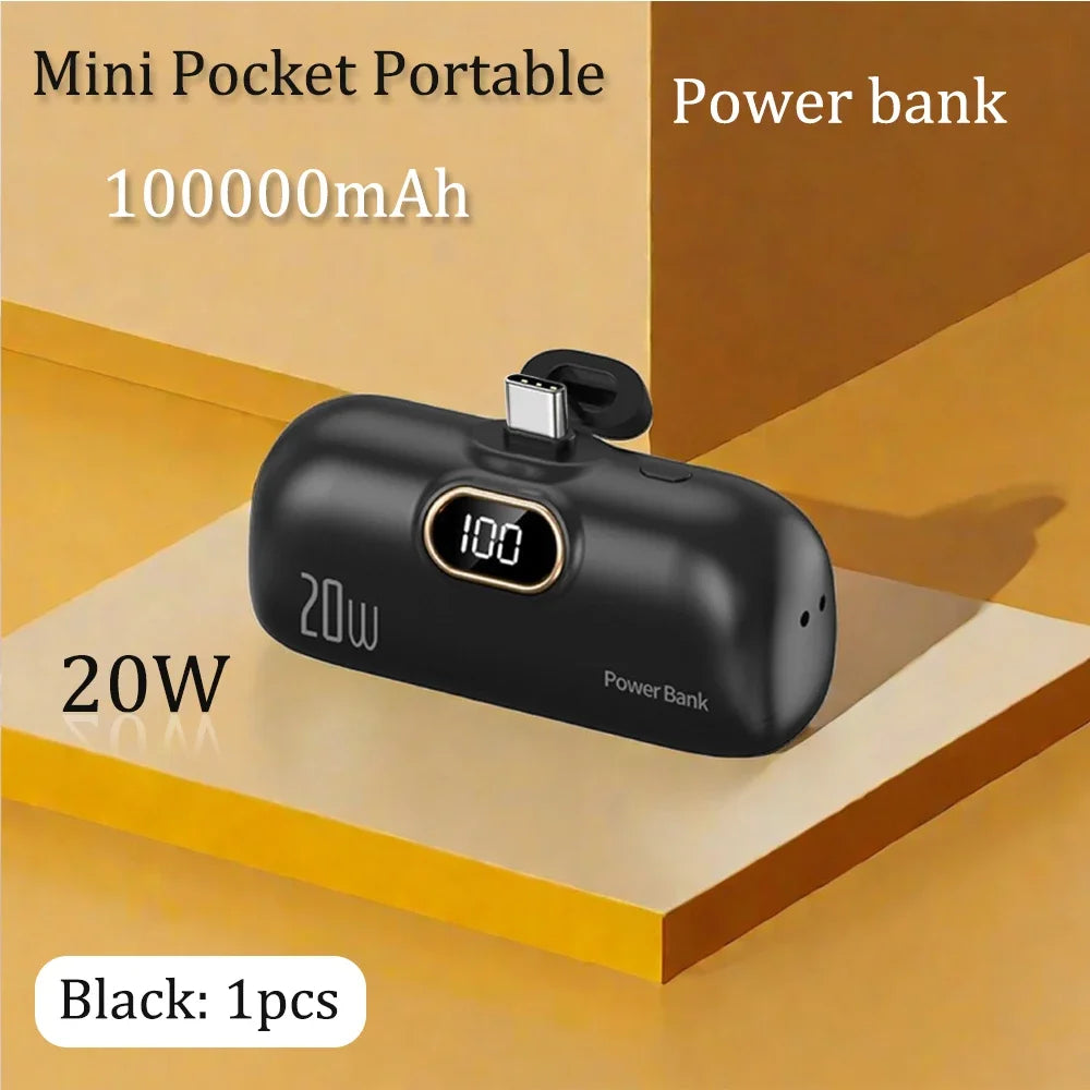 20W New Capsule Power Bank Mini Pocket Portable  100000mAh Fast Charging Mobile Power Supply