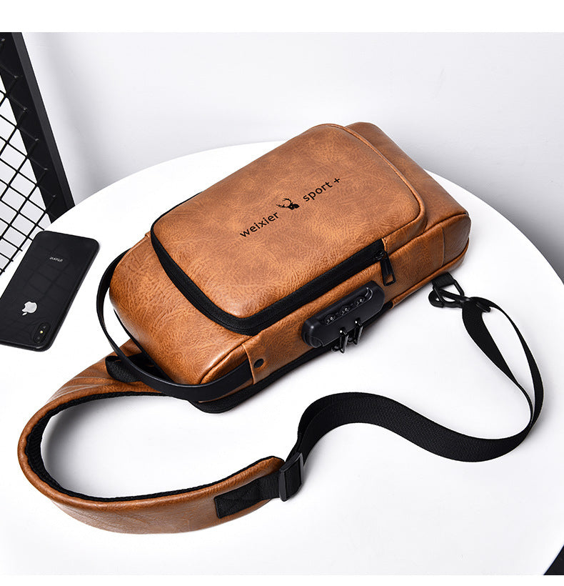 Nuova borsa da petto casual Borsa a tracolla da viaggio Uomo Multifunzione antifurto Borsa a tracolla con ricarica USB Confezione in pelle PU di qualità Uomo