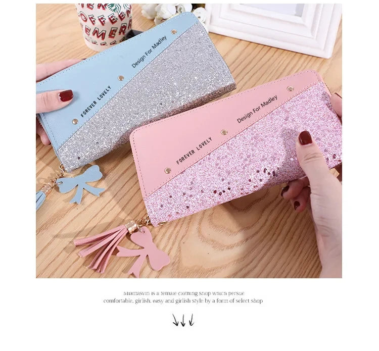 Fashion Women's Pu Leather Long Wallets Sequins Patchwork Glitter Wallet Coin Purse Female Wallets Girls Gifts Wholesale