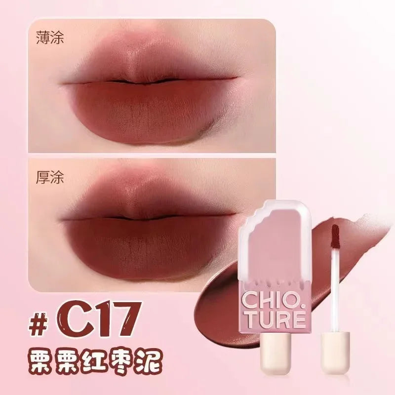 CHIOTURE Mini Ice Cream Lip Glaze Matte Lip Mud Waterproof Lip Mud Liquid Lipstick No-Sticky Rare Beauty Cosmetics Women Makeup