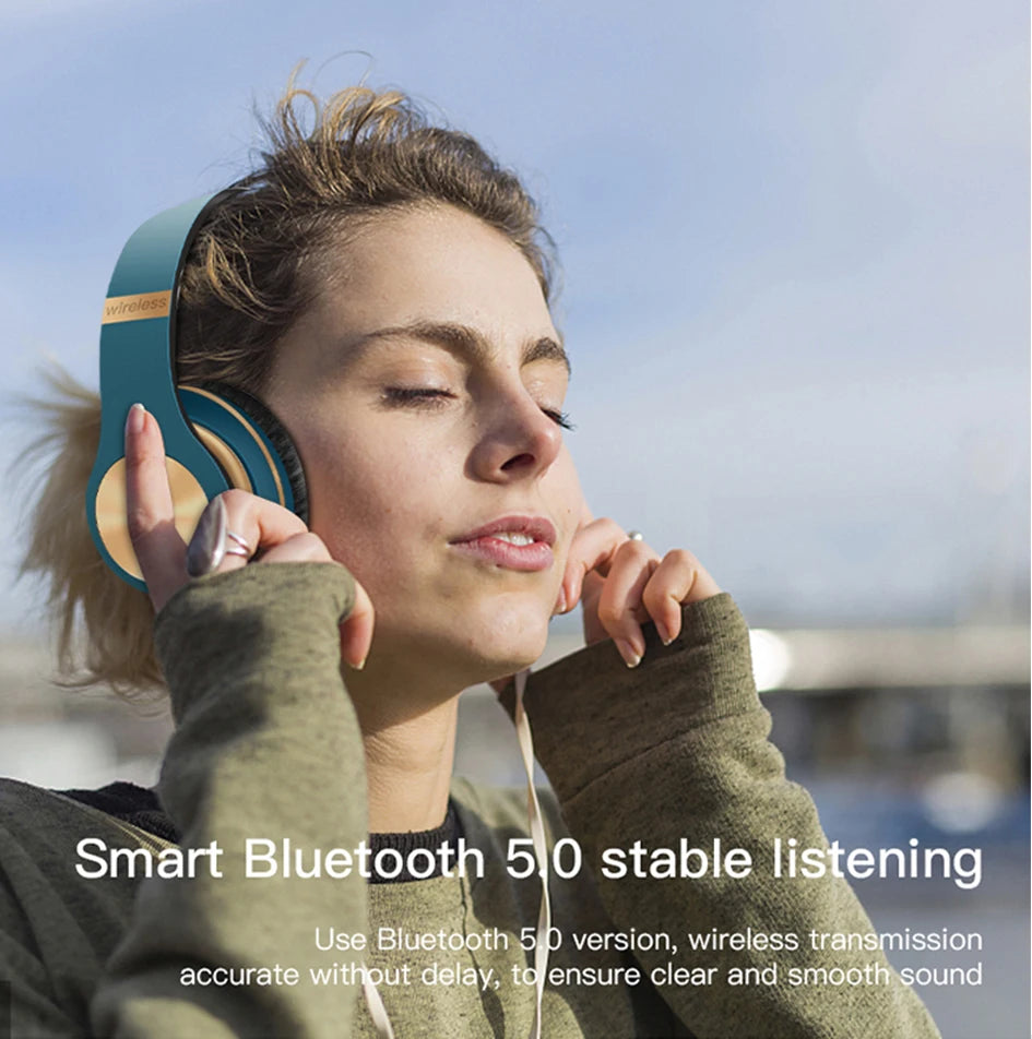 Foldable Sport Earphone HiFi Headset Wireless Headphones Bluetooth Music Headset Over Ear Bass Earphone With Mic Support TF Card