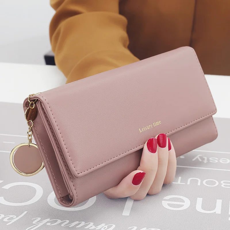 Fashion Women PU Leather Long Wallets Multi-functional Fold Purse Fresh Female Clutch Card Holder