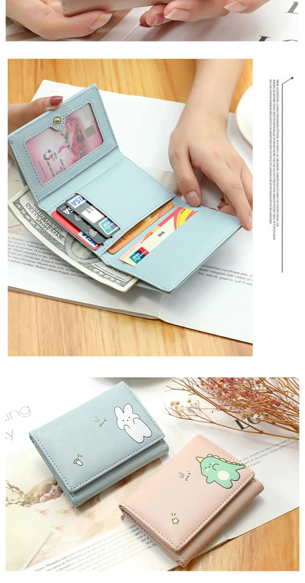 Women Short Cute Small Wallets Student Triple Fold Card Holder Girl ID Bag Card Holder Coin Purse Ladies Wallets Cartoon Bags