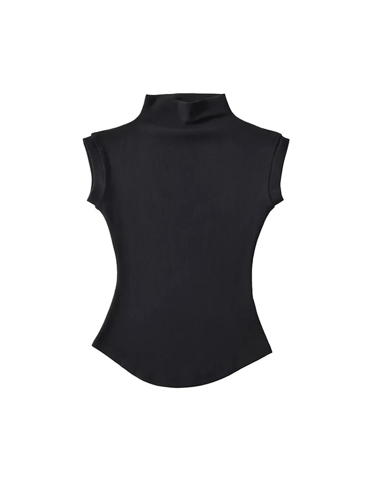 Magliette senza maniche sexy a collo alto estive da donna, maglioni aderenti tinta unita, magliette casual, magliette basiche da strada femminili