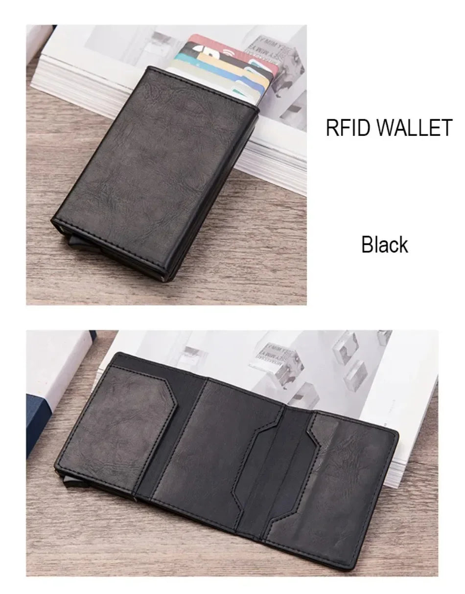 2024 New Anti Rfid Id Card Holder Case Men Leather Metal Wallet Male Coin Purse Women Mini Carbon Credit Card Holder with Zipper