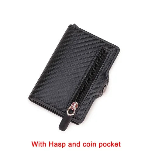 2024 New Anti Rfid Id Card Holder Case Men Leather Metal Wallet Male Coin Purse Women Mini Carbon Credit Card Holder with Zipper